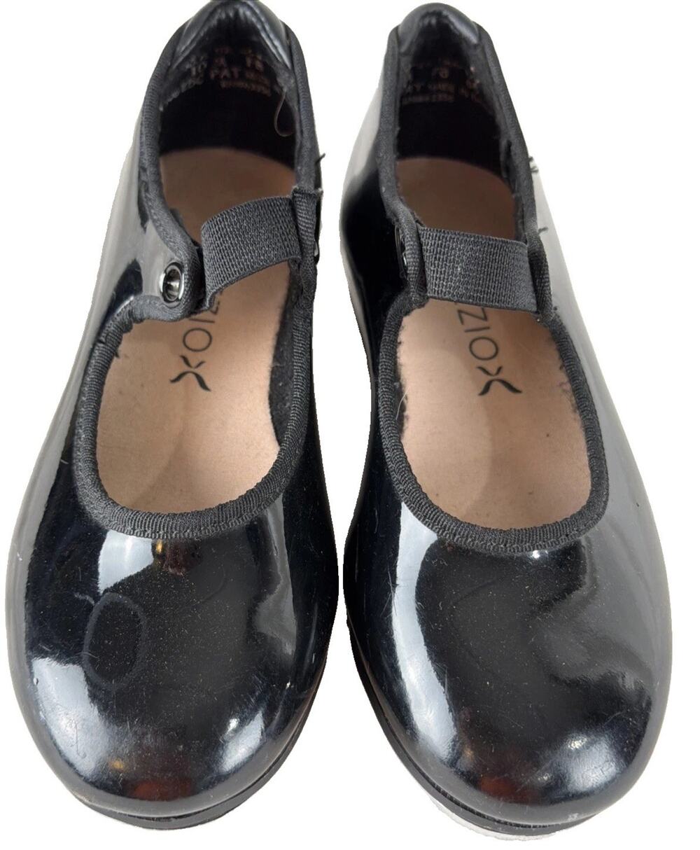 Capezio Girls Black Patent Tele Tone Tap Dance Shoe Elastic Slip On N625C Sz 10M